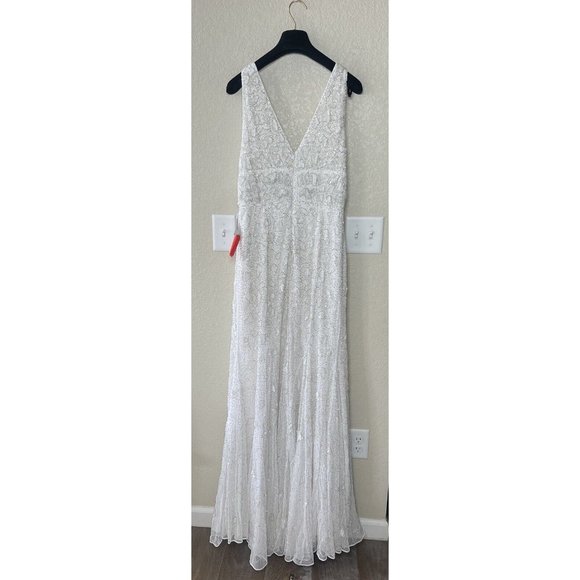 Mac Duggal Hand Embellished Beaded Gown With Train White 10814 Size 8 New - Picture 5 of 15